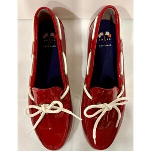 Sz 8.5 COLE HAAN Loafer Boat Shoes "Nantucket Camp Moc" Red Patent Leather -NWOT